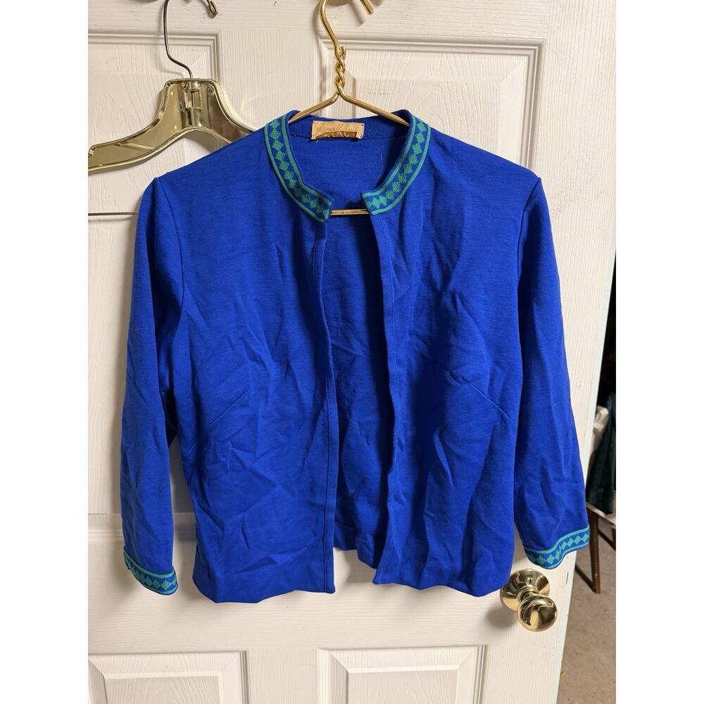 Dalton 50s Vnt Open Cardigan Sweater Pure Wool Blue Green Trim Union 36w 20L